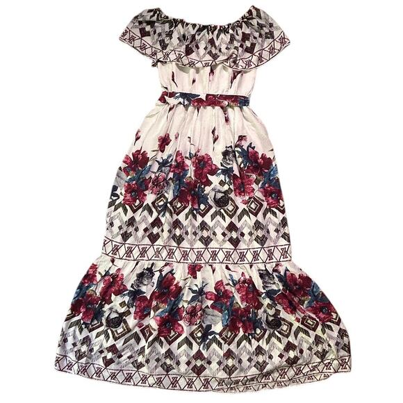 Magnolia Boutique Off The Shoulder Lined Floral Ruffle Hem Maxi Dress Small - Picture 5 of 8